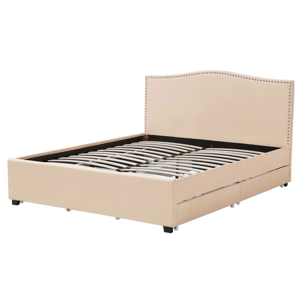 Struttura del letto Cassetto imbottito in poliestere beige Storage 160 x 200 cm Design tradizionale