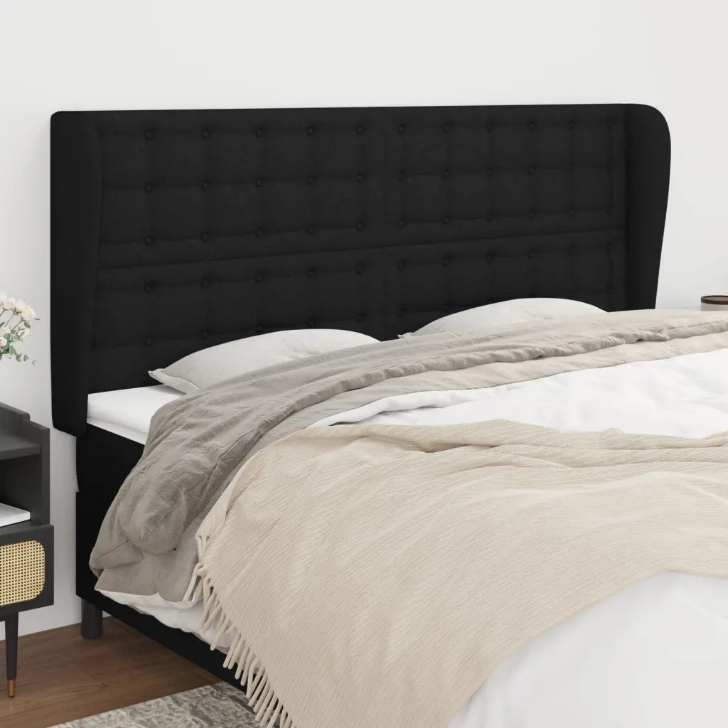 Testiera ad Orecchio Nera 203x23x118/128 cm in Tessuto