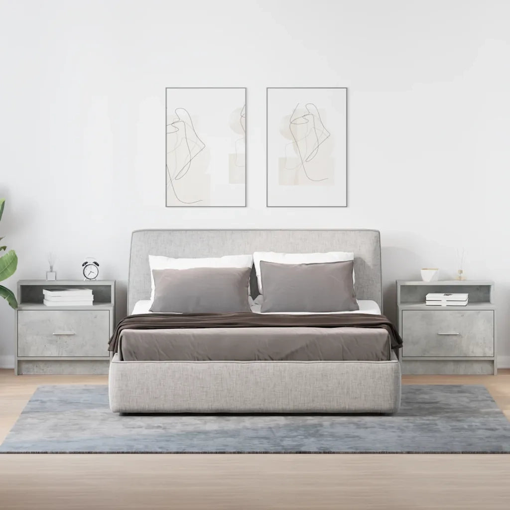 Comodini con Cassetto 2 pz-Set di 2 Tavolino da notte Grigio Cemento 51x31x47 cm