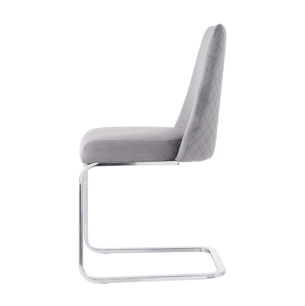 Set di 4 sedie da pranzo in velluto con schienale a rombi e gambe in metallo grigio