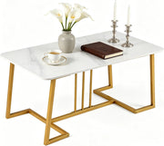 Tavolino Salotto Basso con Ampio Piano in Finto Marmo, Tavolino da Caffè Rettangolare, Struttura in Metallo, Design Moderno per Soggiorno, Camera da Letto e Ufficio, 90 X 50 X 41,5 CM