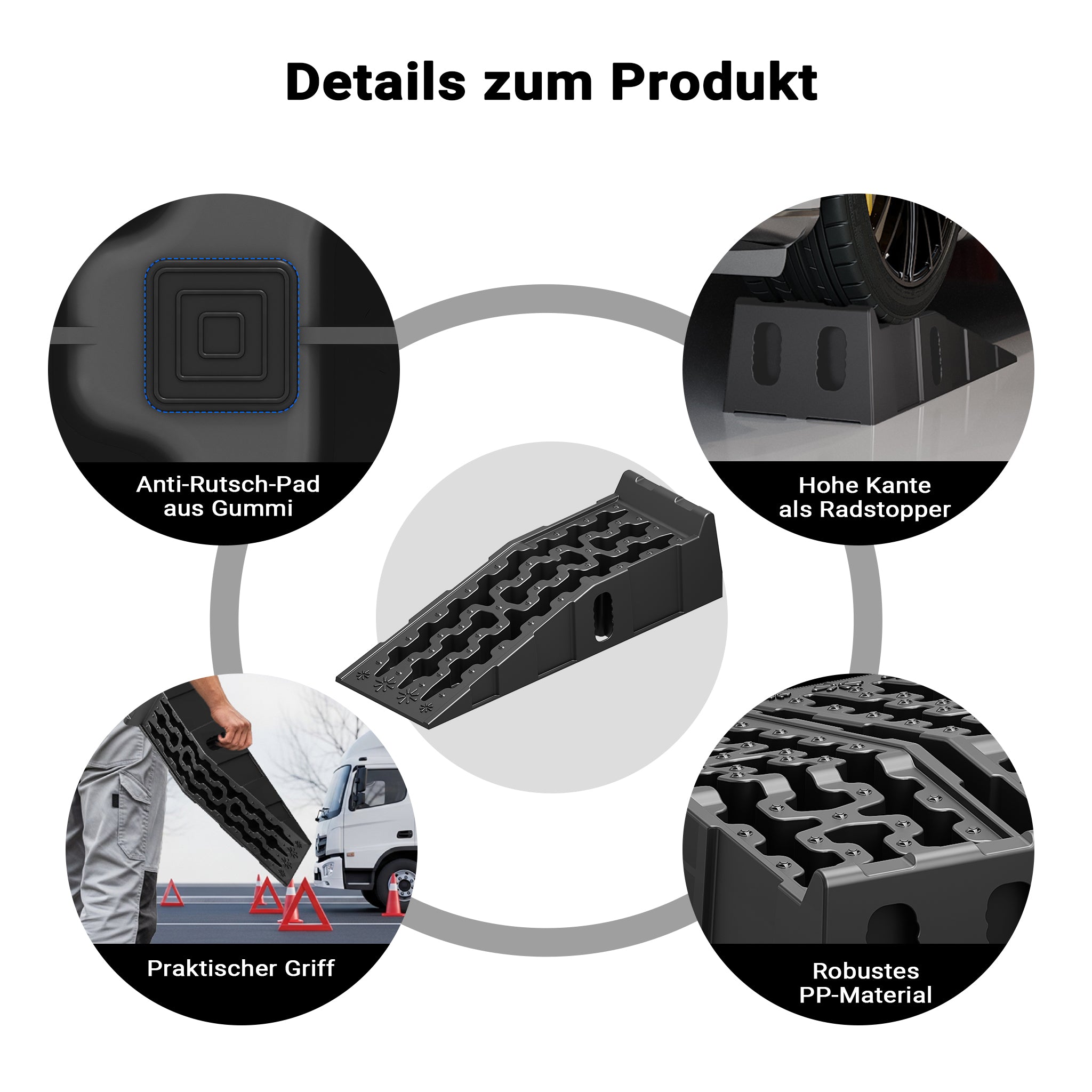 Set 2 Cunei per Camper Auto, 90,5x30x21,5cm, max 5 t, materiale antiscivolo in PP, per livellamento veicolo