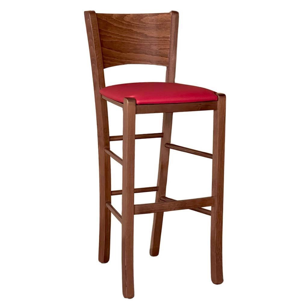 Sgabello alto da bar lucy in legno noce scuro h 73 con seduta in ecopelle rosso