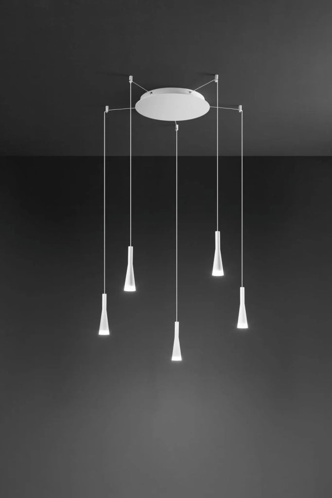 Sospensione in alluminio colore bianco 5 luci Cone LED 35W 3000K CRI?80 220-240V 50/60Hz 2070Lm