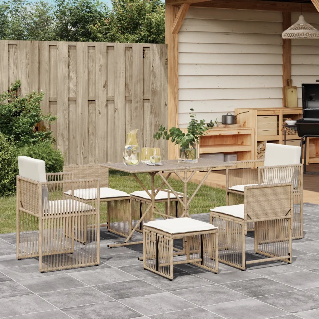 vidaXL Set da Pranzo da Giardino 7 pz con Cuscini Beige in Polyrattan