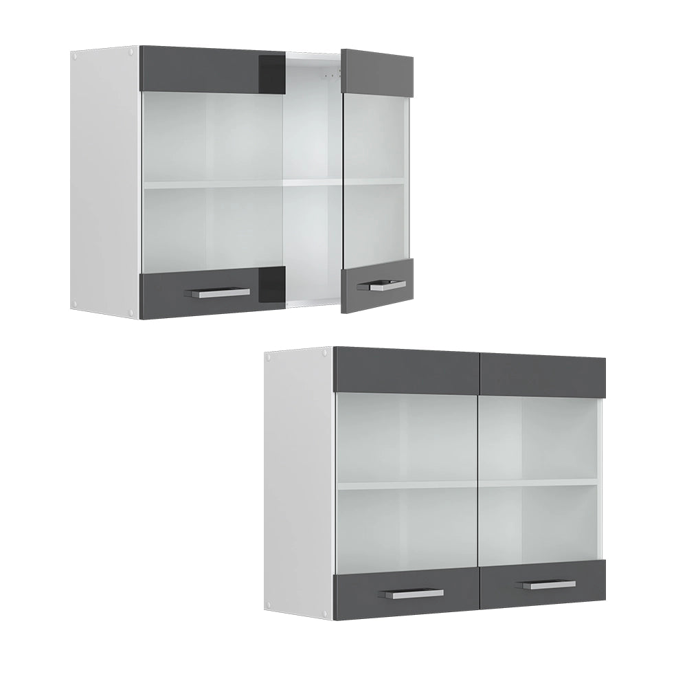 Vicco Pensile universale Antracite lucido 80 cm con ante in vetro