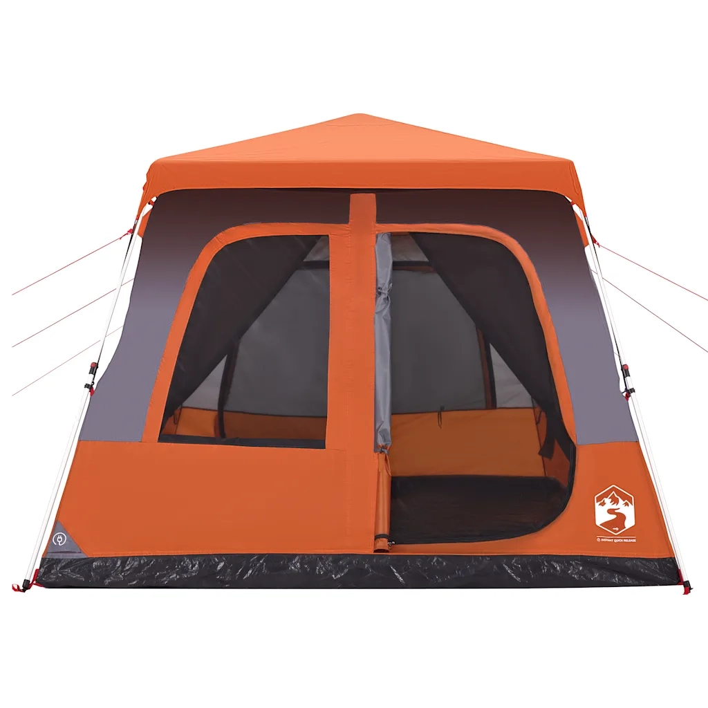 Tenda a Cupola 8 Persone-Tenda da campeggio Grigio e Arancione a Rilascio Rapido