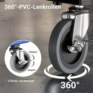 Sgabello da officina con ruote e cassetto per attrezzi, portata 150 kg, 6 scomparti intercambiabili, sgabello da lavoro con ruote