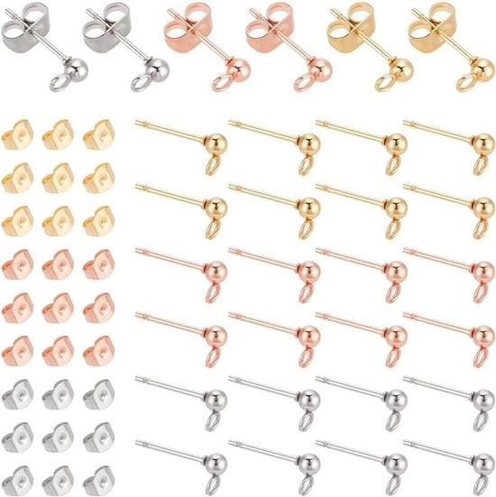 60 pezzi di Orecchini a stella in 3mm in 3 colori per creare gioielli DIY - Pin orecchino in acciaio inossidabile con spina orecchino