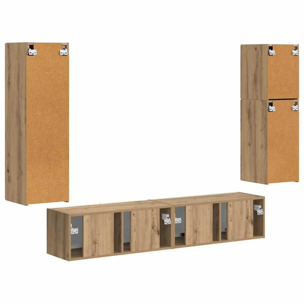 Set mobile TV 4 pz | Armadietto TV | Mobile Porta TV Rovere artigianale Legno multistrato