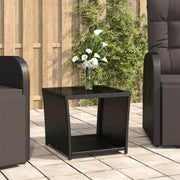 Tavolino con Piano-Tavolino da soggiorno-Tavolo Vetro Nero in Polyrattan e Vetro Temperato