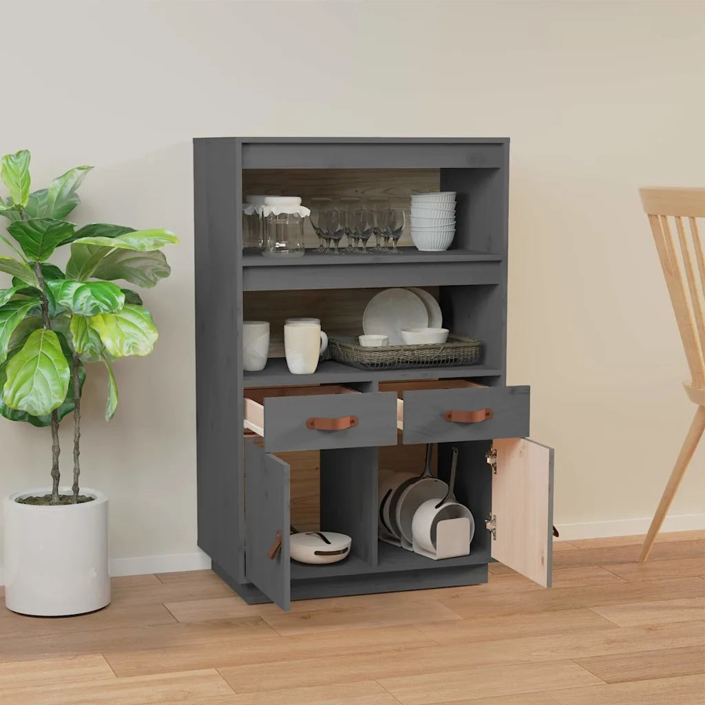Credenza | Madia | Buffet da pranzo | Armadio da pranzo Grigia 67x40x108,5 cm in Legno Massello di Pino