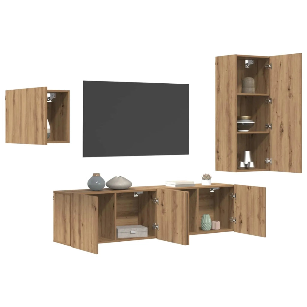 Mobile TV 4 pz Rovere artigianale Legno ingegnerizzato 3402765