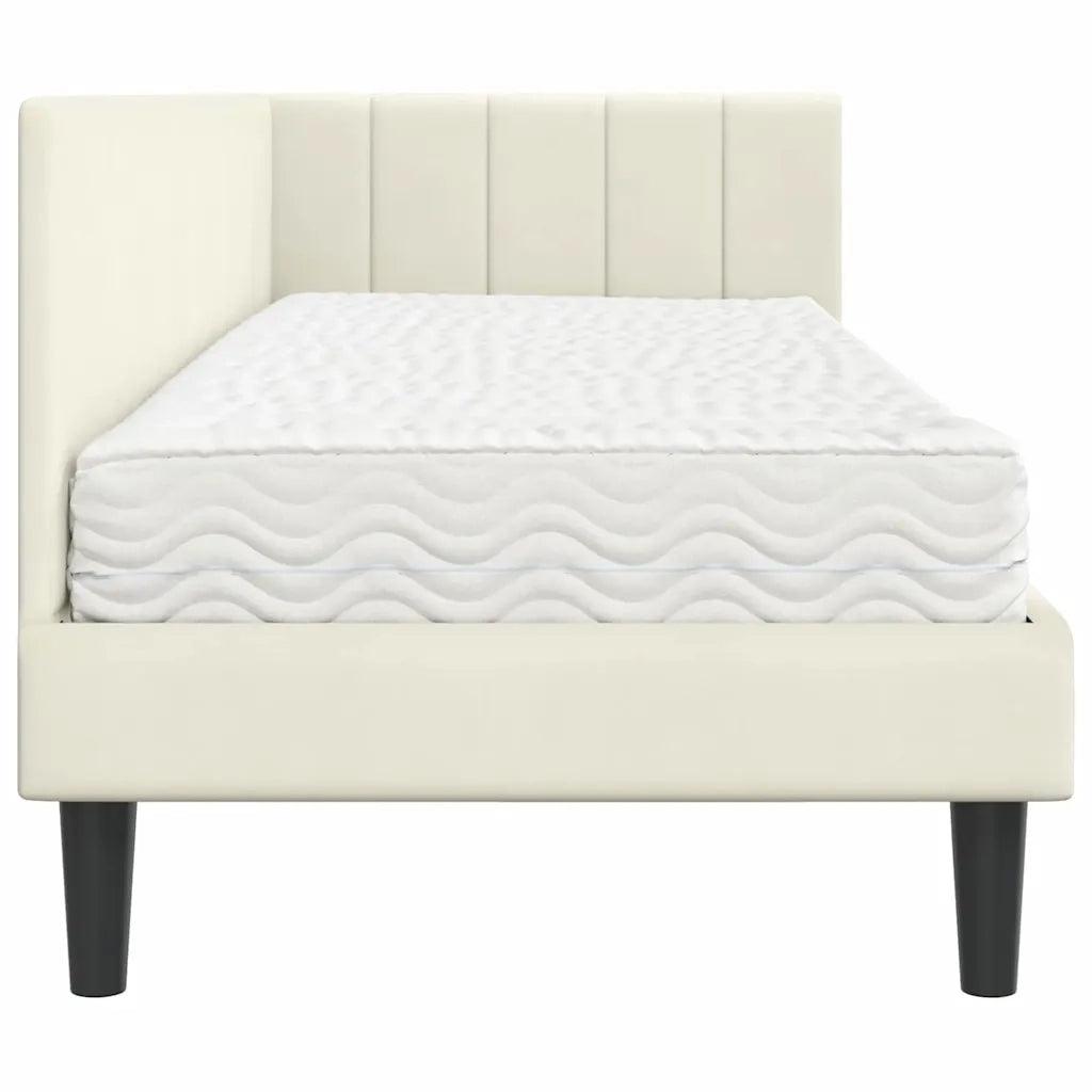 Letto singolo | Letto per adulti | Struttura Letto Angolare con Materasso 2 pcs Crema Velluto