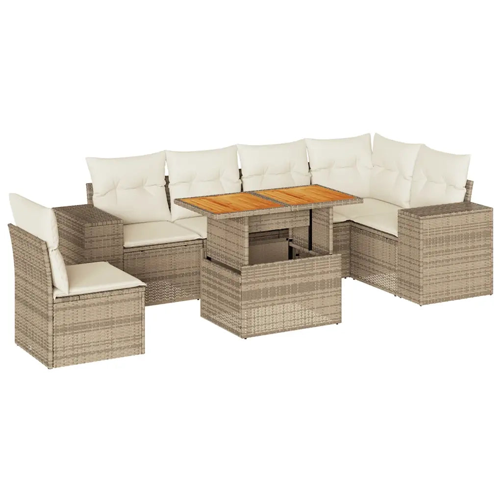 Set Divani da Giardino 7 pz con Cuscini Beige in Polyrattan