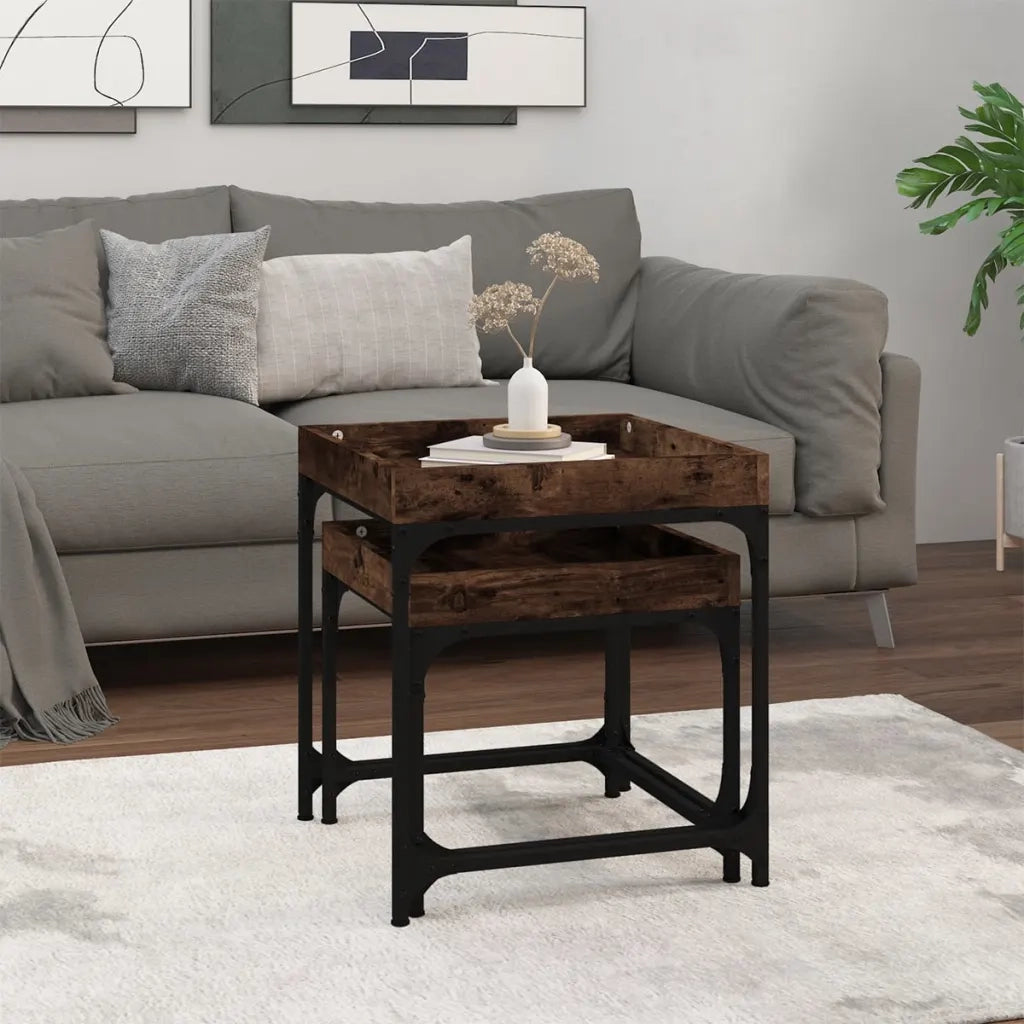 Tavolini 2 pz Rovere Fumo in Legno Multistrato 823284