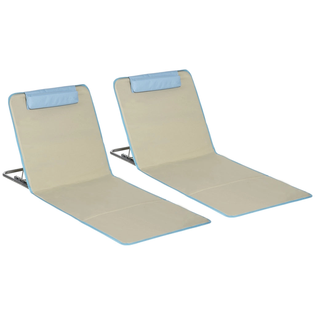Set di 2 teli da spiaggia pieghevoli con poggiatesta regolabili in altezza con borsa per il trasporto beige.