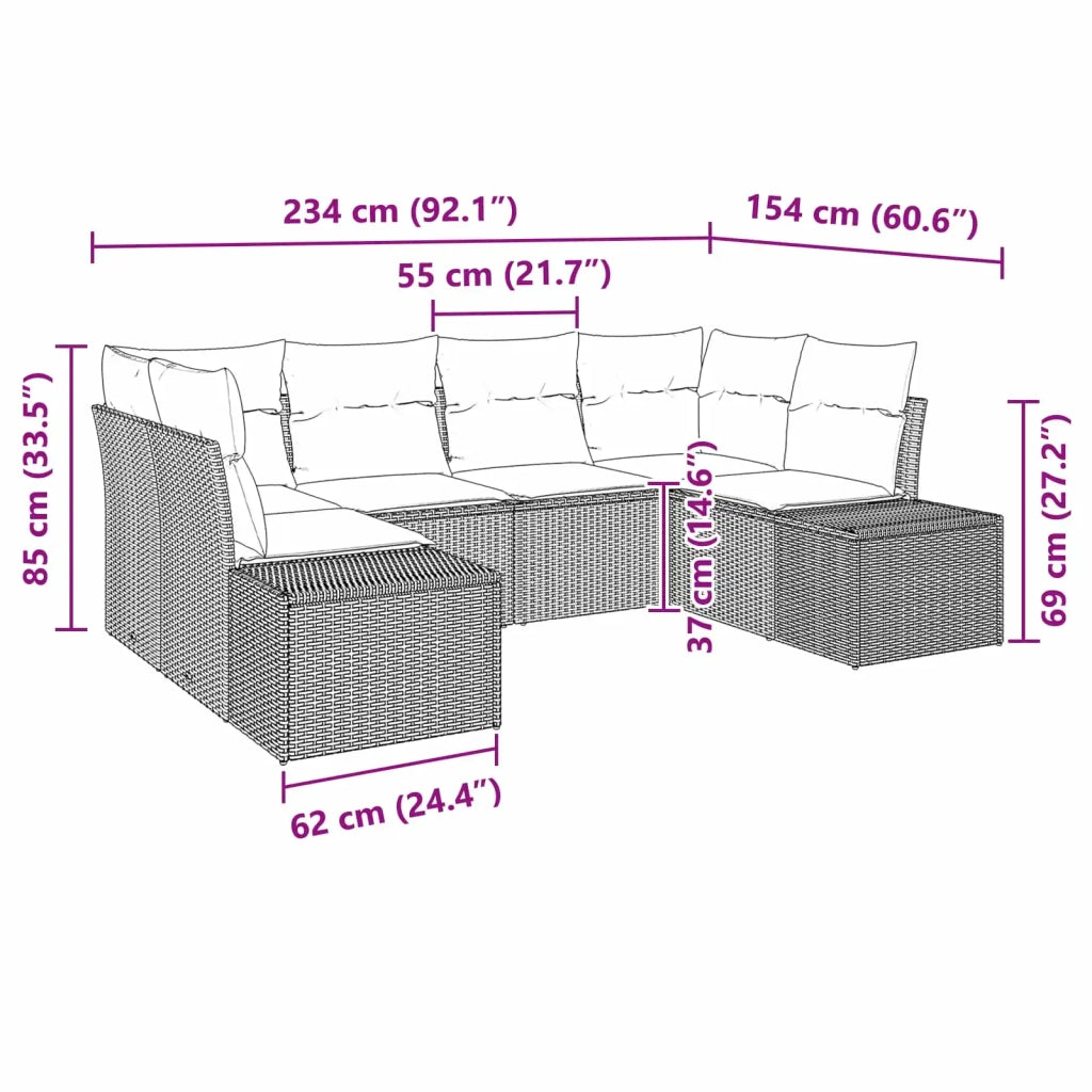 Set Divano da Giardino con cuscino 6 pcs Marrone polyrattan