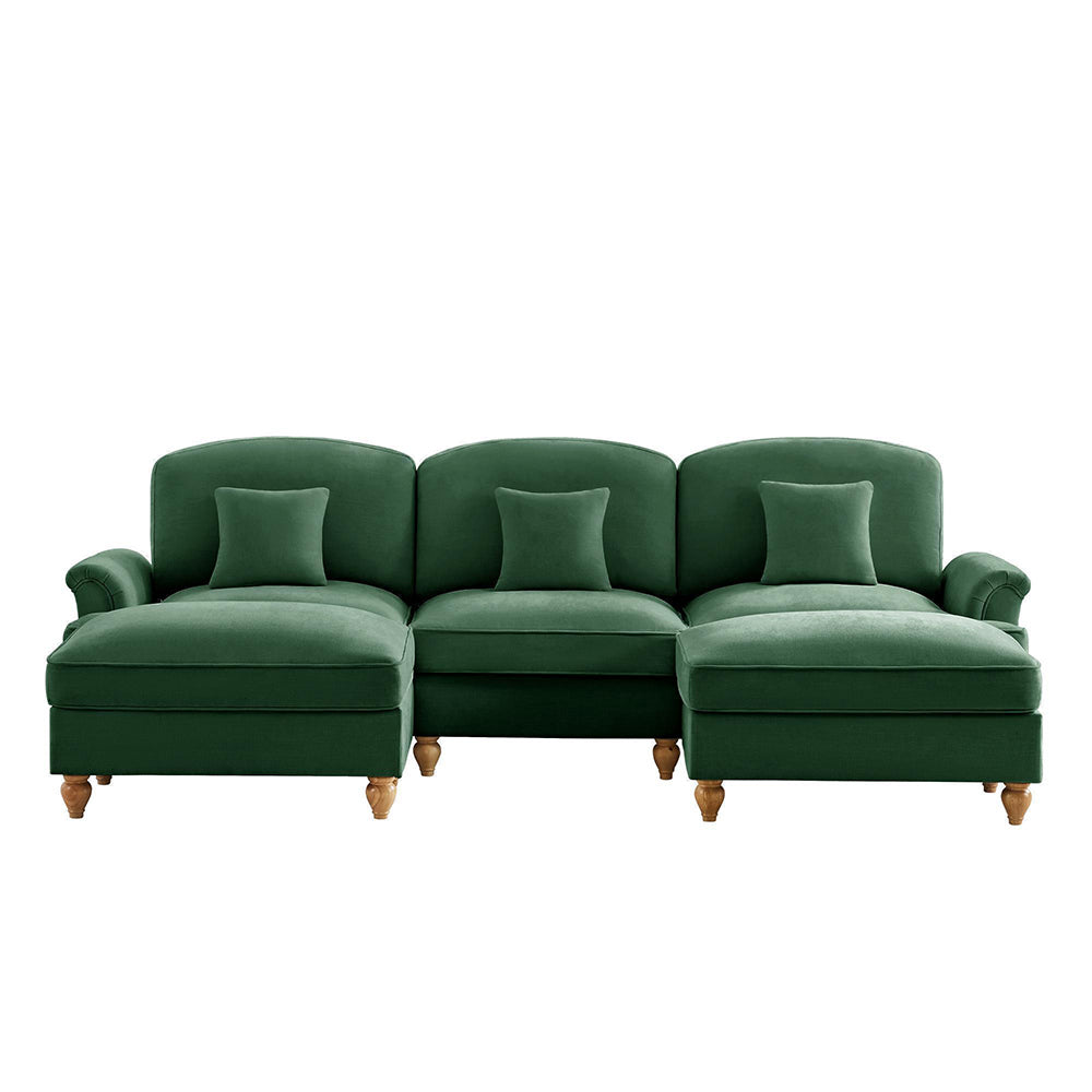 Divano modulare a U - Xylo - Chenille, stile classico, con pouf, verde