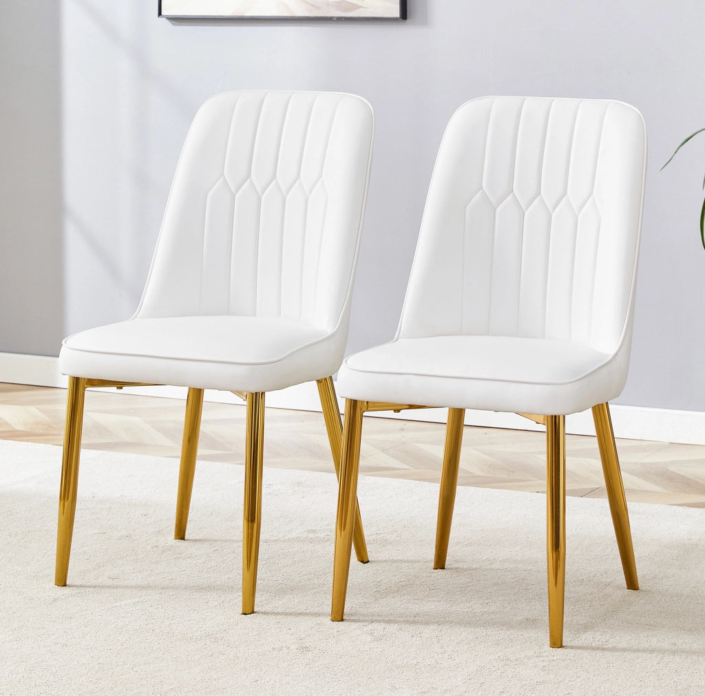 Sedia da pranzo moderna bianca con dettagli oro; 89 cm in PU leather e metallo