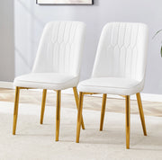 Sedia da pranzo moderna bianca con dettagli oro; 89 cm in PU leather e metallo