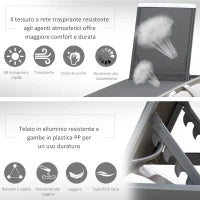 Lettino Prendisole con Schienale Reclinabile e Rotelle Posteriori, 195x67.5x33 cm, Grigio e Bianco