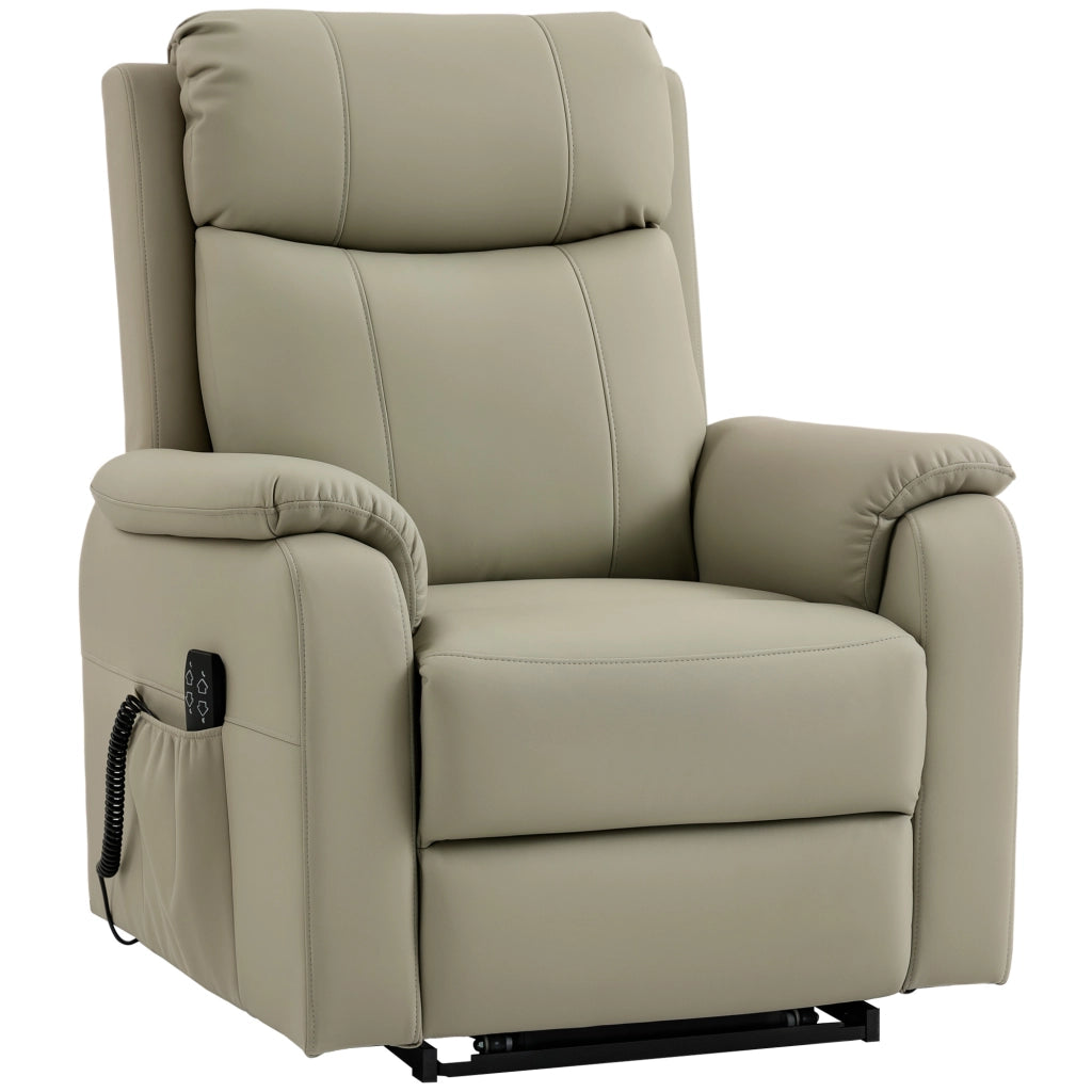 Poltrona Elettrica Alzapersona Reclinabile 170¡ã in Pelle Finta Traspirante con 2 Motori, Telecomando, 4 Ruote, Freno, Poggiapiedi, Tasche Laterali, Crema