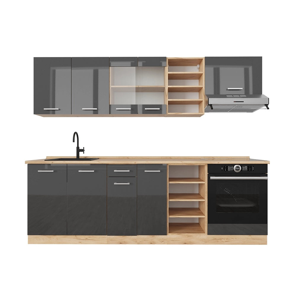Cucina componibile R-Line Antracite lucido/Rovere dorato 240 cm, PL Rovere Vicco