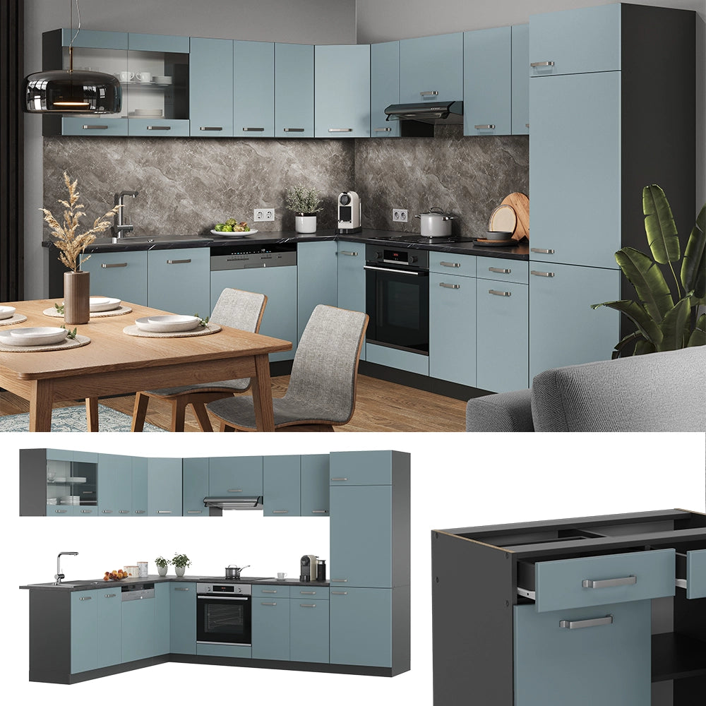 Vicco Cucina angolare completa Blu-grigio/antracite 227 x 287 cm , PL Marmo