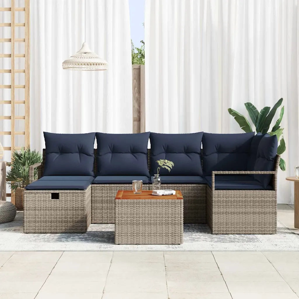 Set Divano da Giardino con cuscino 7 pcs Grigio polyrattan