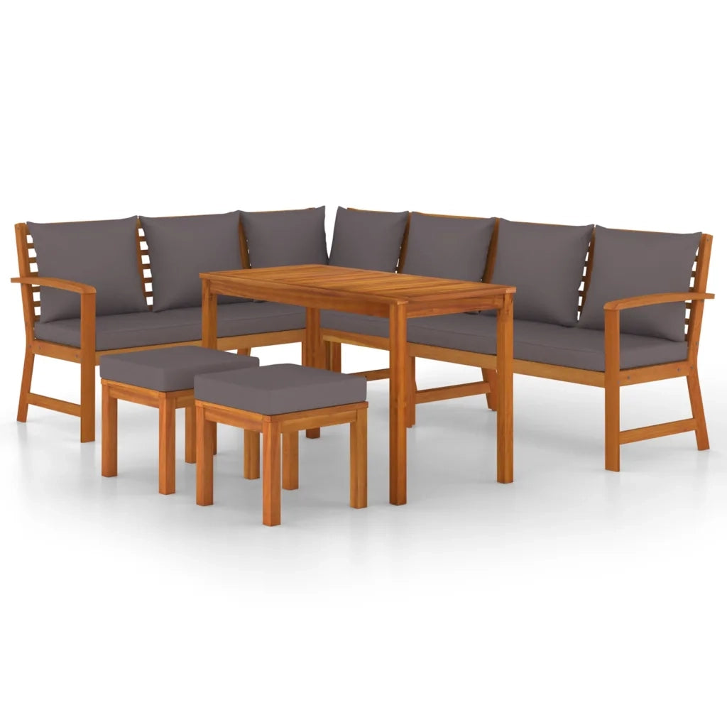 Set da Pranzo Giardino 7pz con Cuscini Legno Massello di Acacia