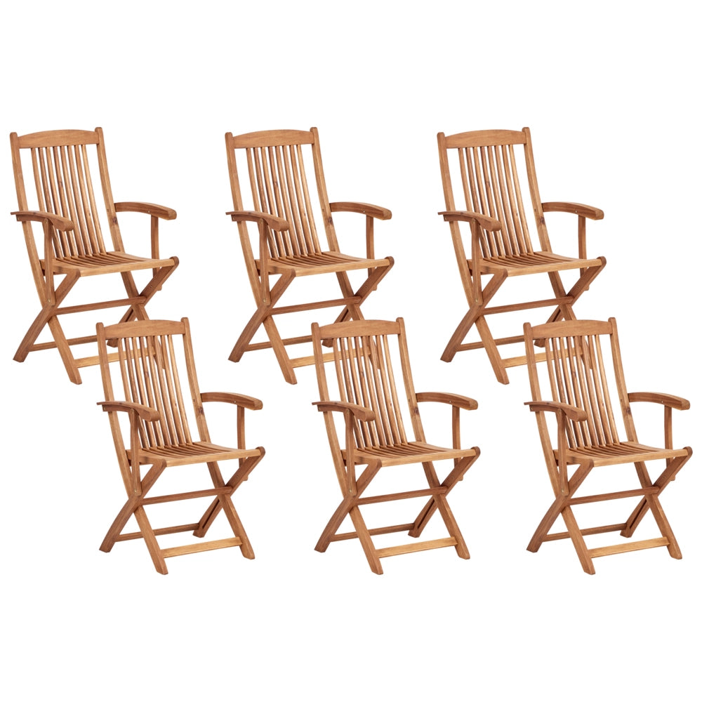 Set da pranzo per esterni in legno di acacia chiaro tavolo da 6 posti con ombrellone sedie pieghevoli design rustico