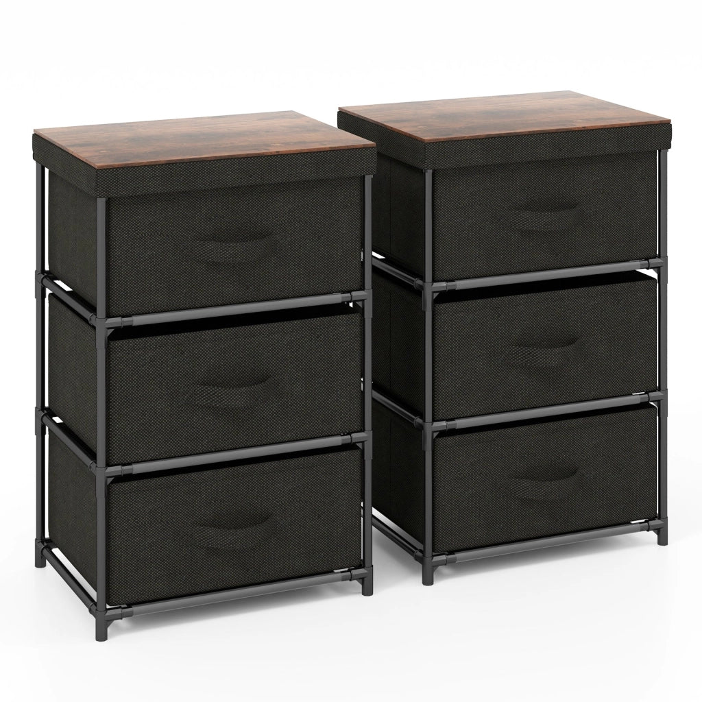 Set di 2 cassettiere 40 x 30 x 62 cm con 3 cassetti e struttura in metallo per un contenimento moderno in tessuto nero 20_0009849