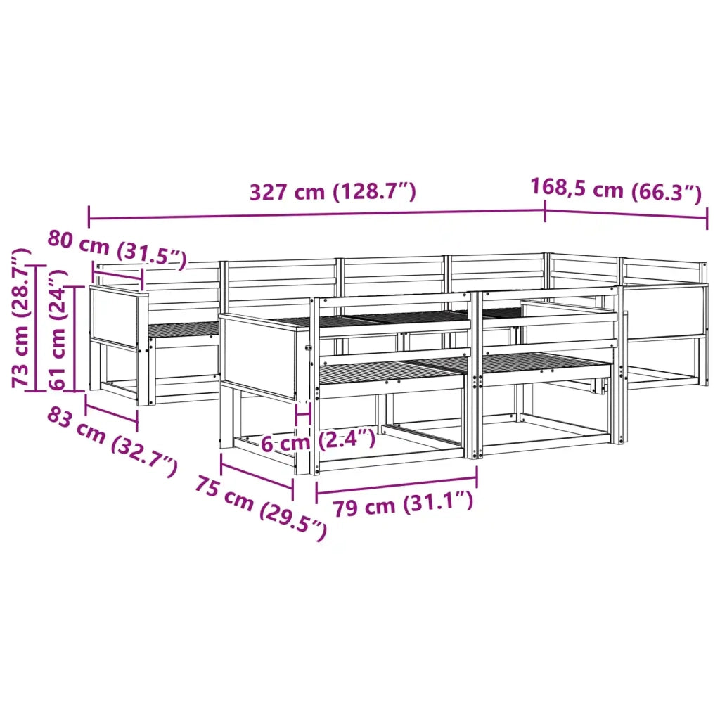 Set di divani da esterno 7 pcs Naturale