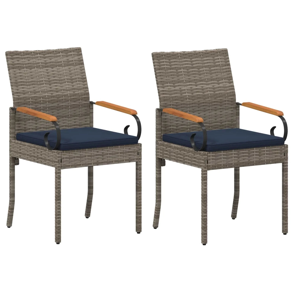 Sedie da giardino 2 pcs Grigio e Blu Navy Polyrattan e acacia 42025883