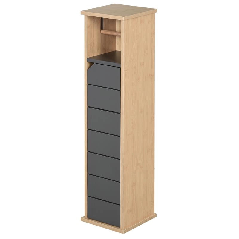 MOBILETTO A COLONNA PER IL BAGNO BAMBÙ E LEGNO GRIGIO 18 X 18 X 75CM