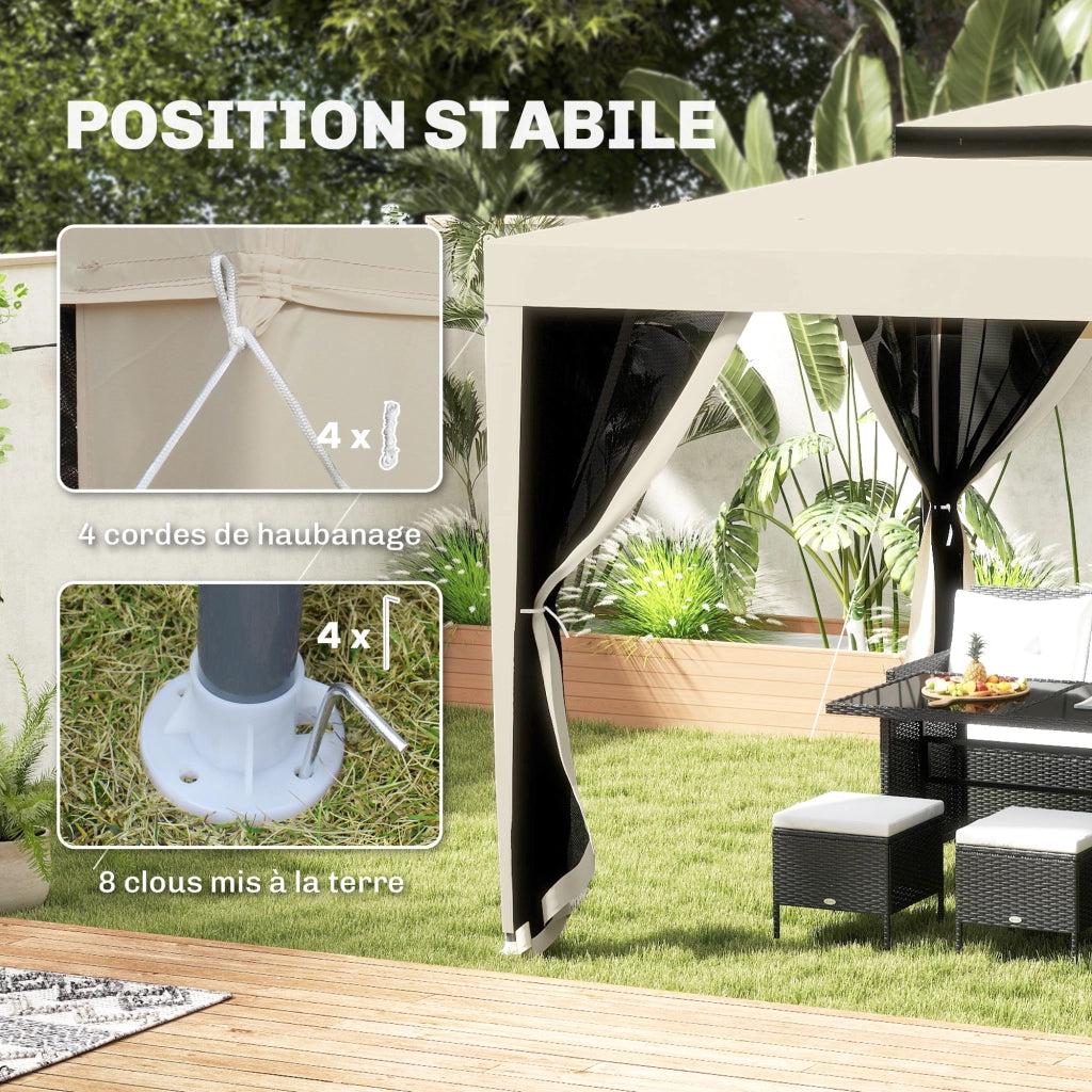 Tenda da giardino ¨C zephmum ¨C beige 3x3 m con 4 zanzariere amovibili e doppio tetto
