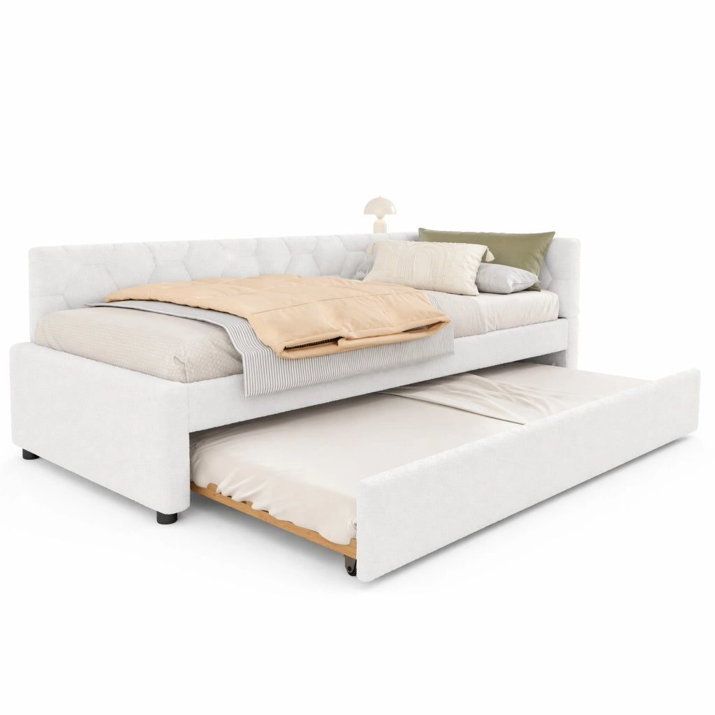 Letto Daybett 90x200 cm con Rete e Divano Letto Estraibile, USB e Lampada da Comodino, Bianco