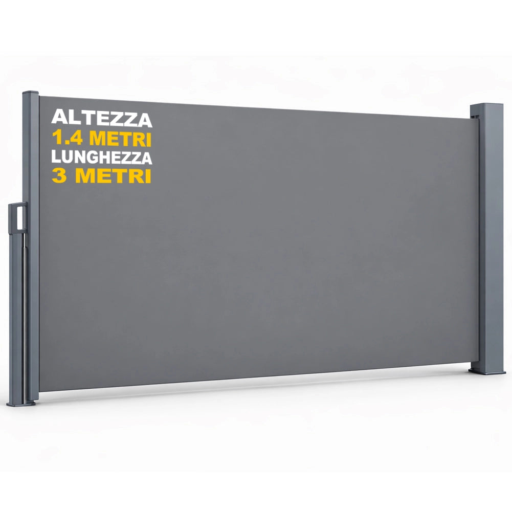 Tenda Sole Laterale Retrattile 1.4x3 Metri Telo Frangivista Avvolgibile Grigio