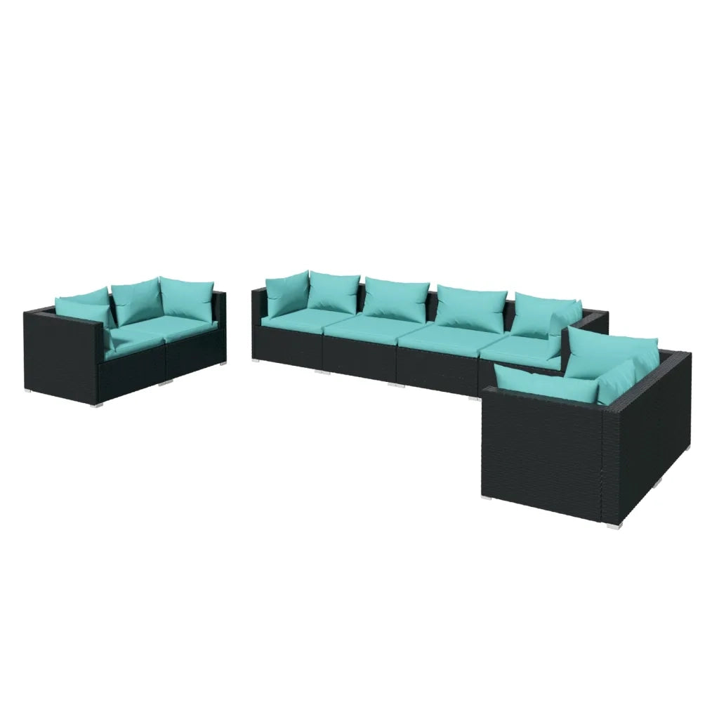 Set Divani da Giardino 8 pz con Cuscini in Polyrattan Nero cod mxl 39978