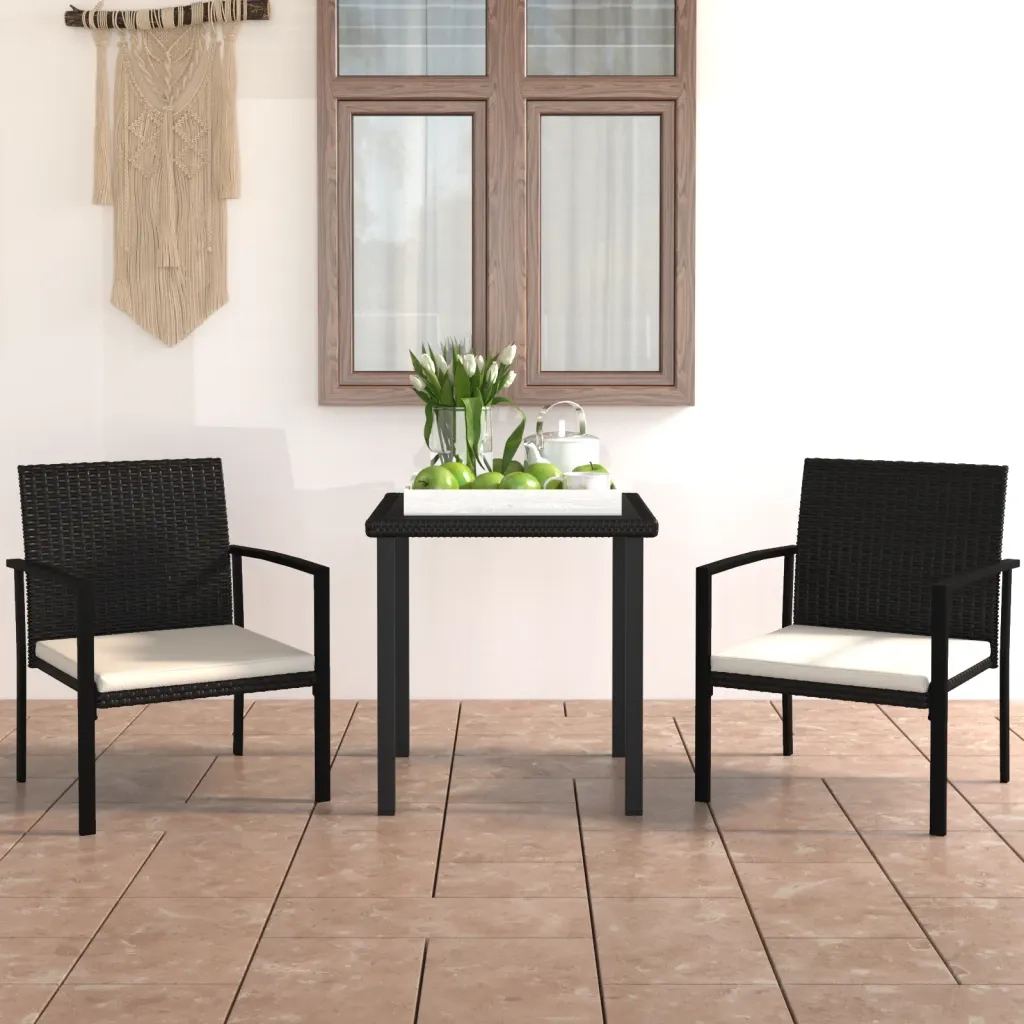 Set da Pranzo da Giardino 3 pz | Set Salotto da Giardino in Polyrattan Nero