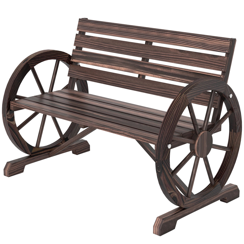 Panchina da Giardino da 2 Posti con Braccioli a Ruota, Panchina da Esterno a Doghe in Legno di Abete, Stile Country, 105.5x59x75 cm, Marrone