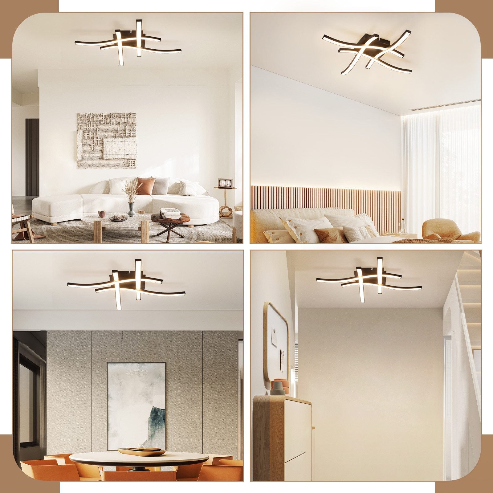 ZMH Lampada da soffitto plafoniera LED moderna legno nero luce bianca calda per soggiorno