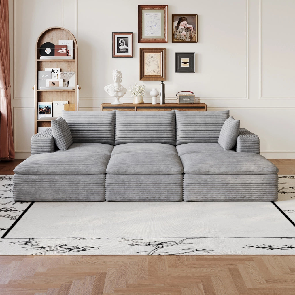 Divano Cloud 260cm in Velluto a Coste ¨C MINIMAL ¨C Grigio Scuro, Imbottito, Sfoderabile