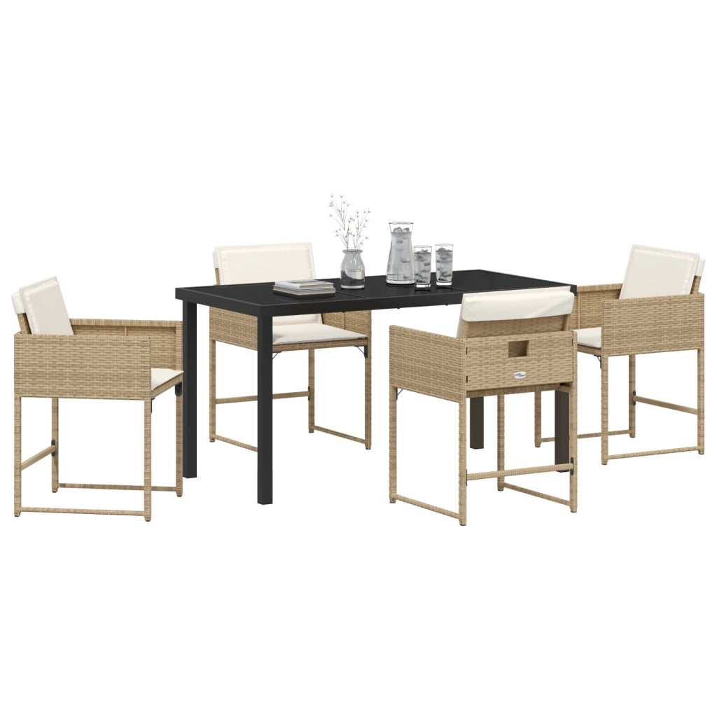 Set da Pranzo da Giardino 5 Pezzi con Cuscini Beige Rattan Polietilene