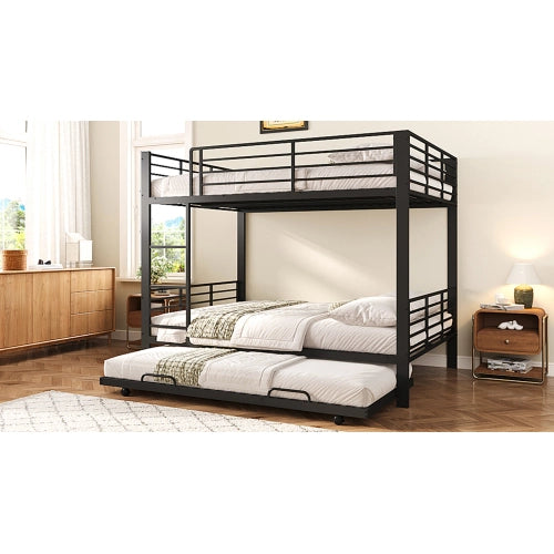 Castello in metallo 140x200 con letto estraibile; sponde e scala; per bambini; nero