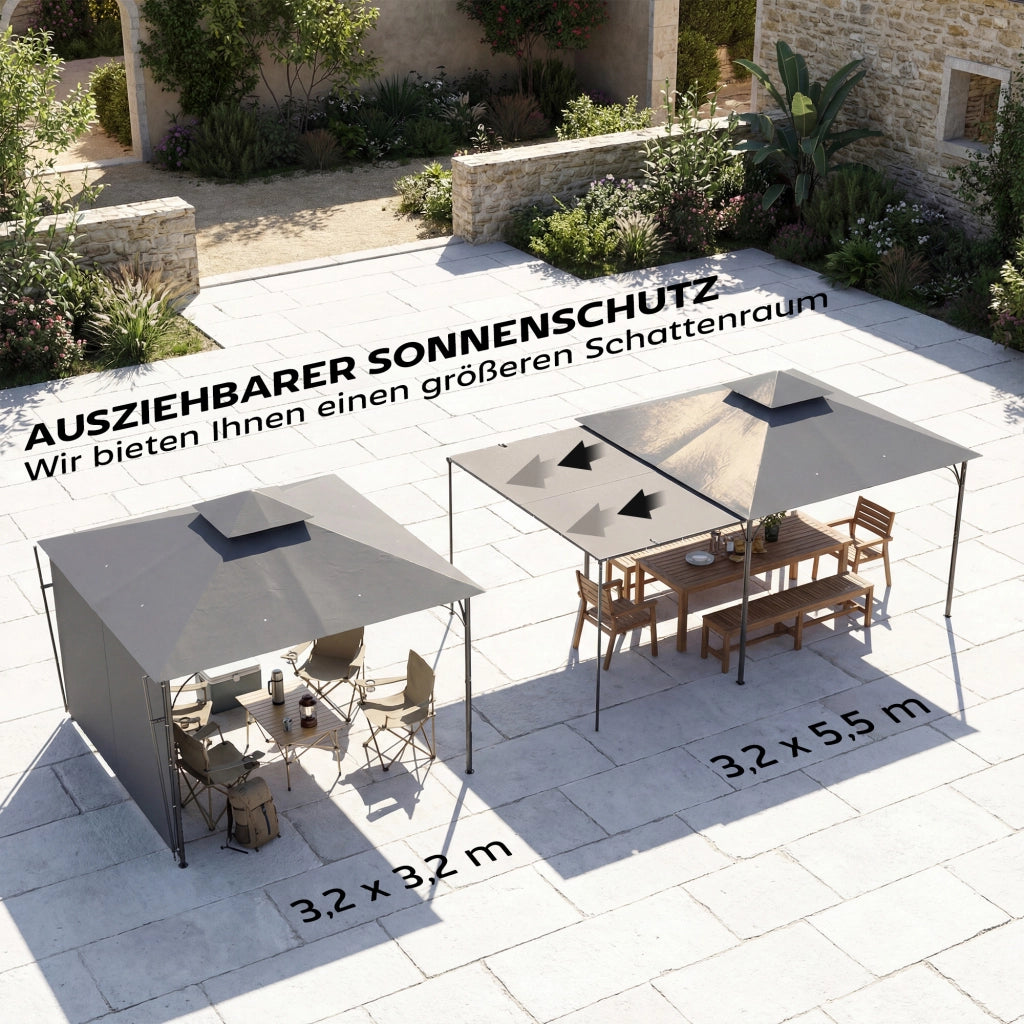 Gazebo Giardino 3,2x3,2 m ¨C zephmum ¨C Doppia Copertura Esterni Scuro