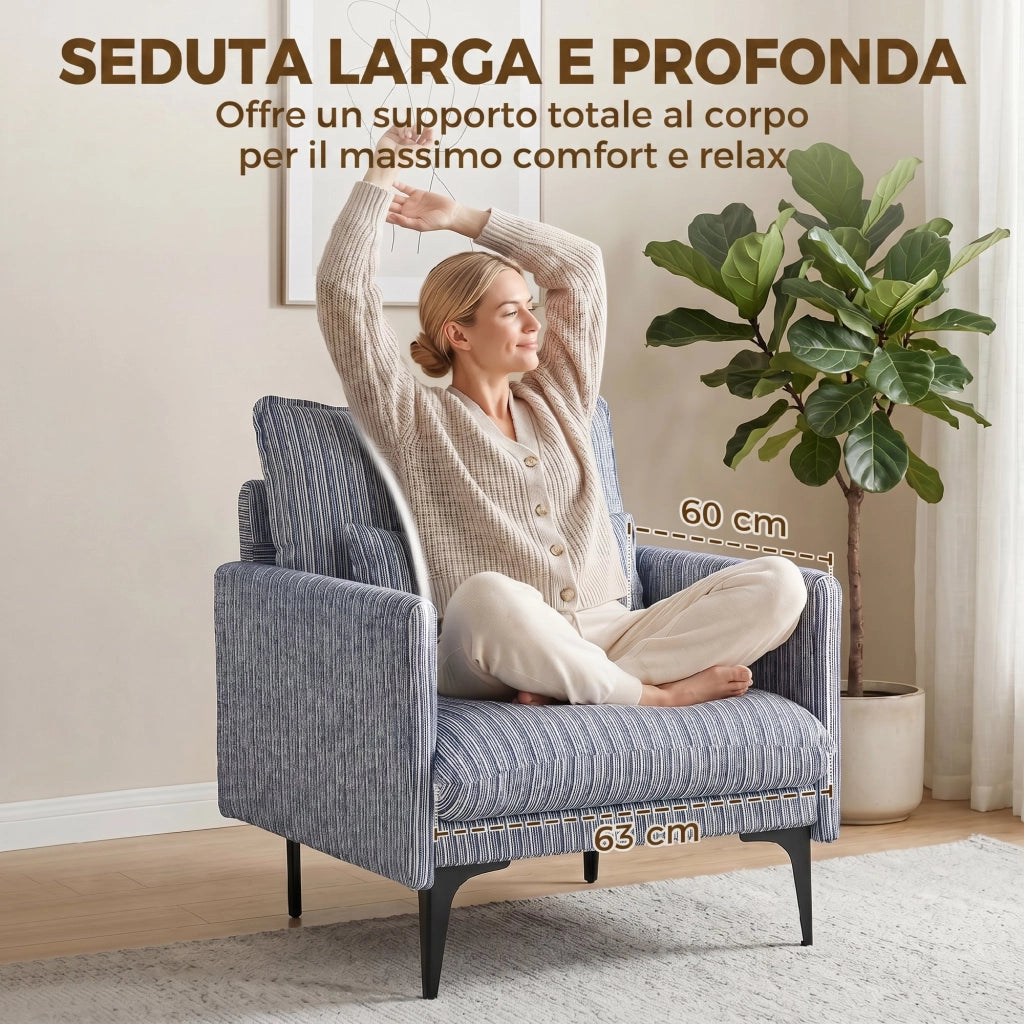 Poltrona Relax Blu in Tessuto con Cuscino Lombare e Braccioli ¨C Zephmum ¨C 100x90x80