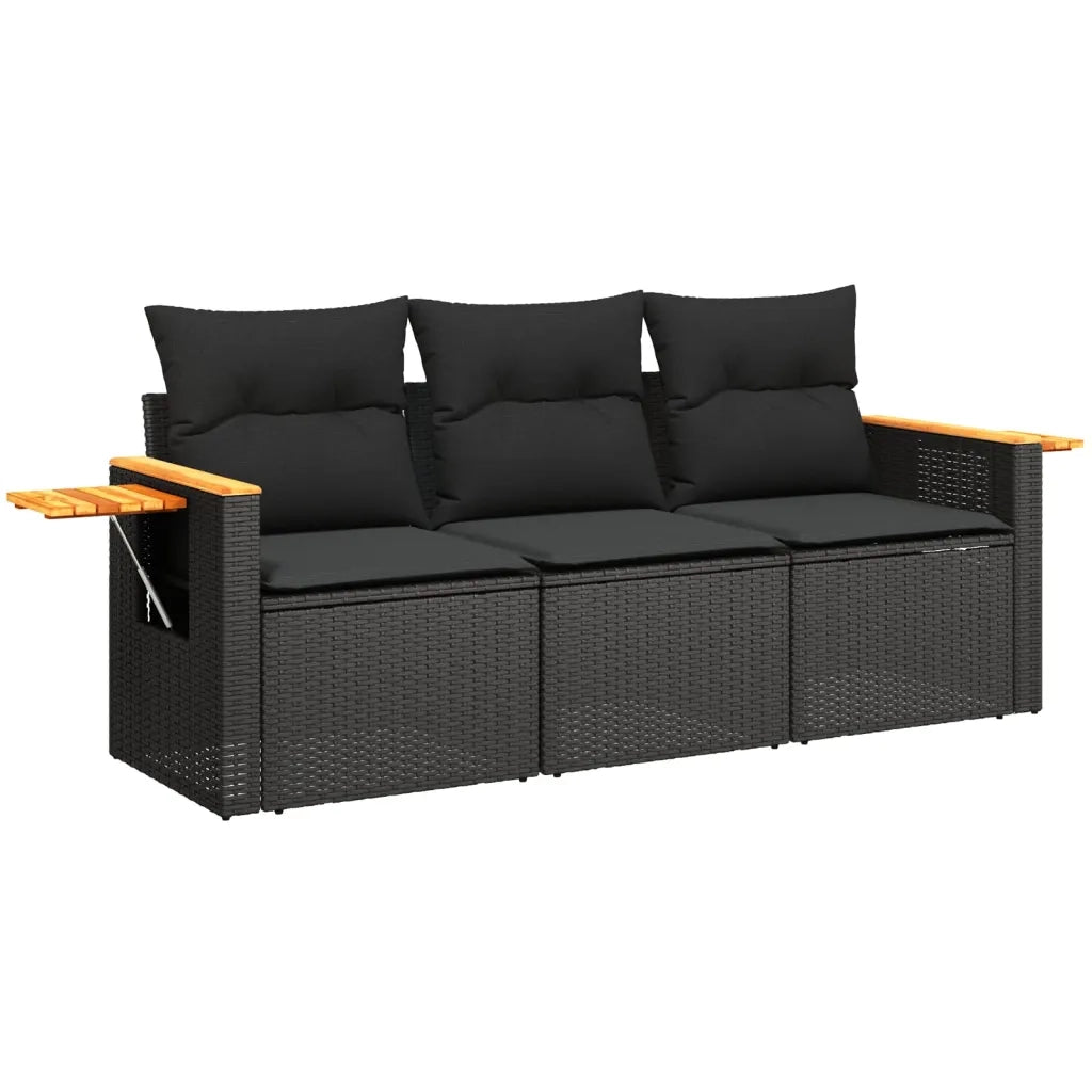 Set Divani da Giardino 3 pz con Cuscini in Polyrattan Nero 3226594
