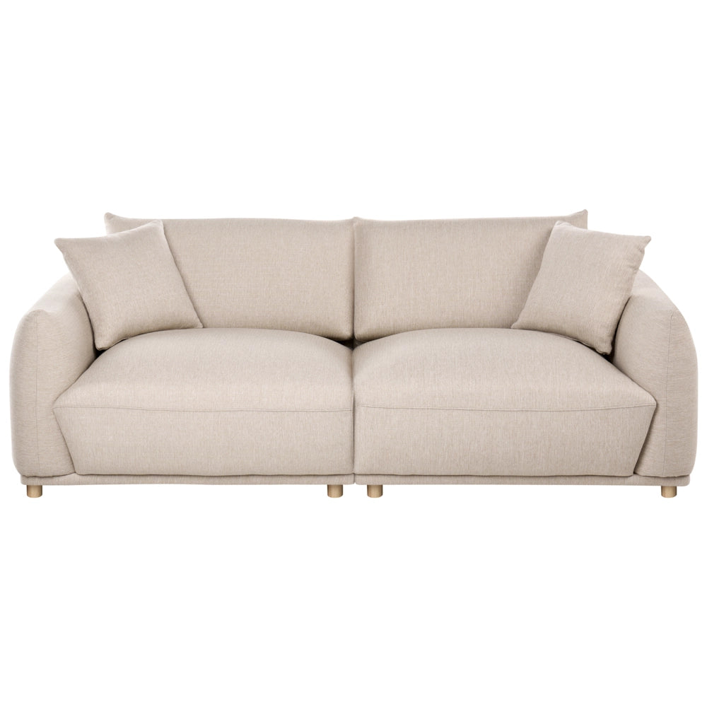 Divano a 3 posti in tessuto beige con cuscini decorativi e gambe in legno divano moderno per soggiorno
